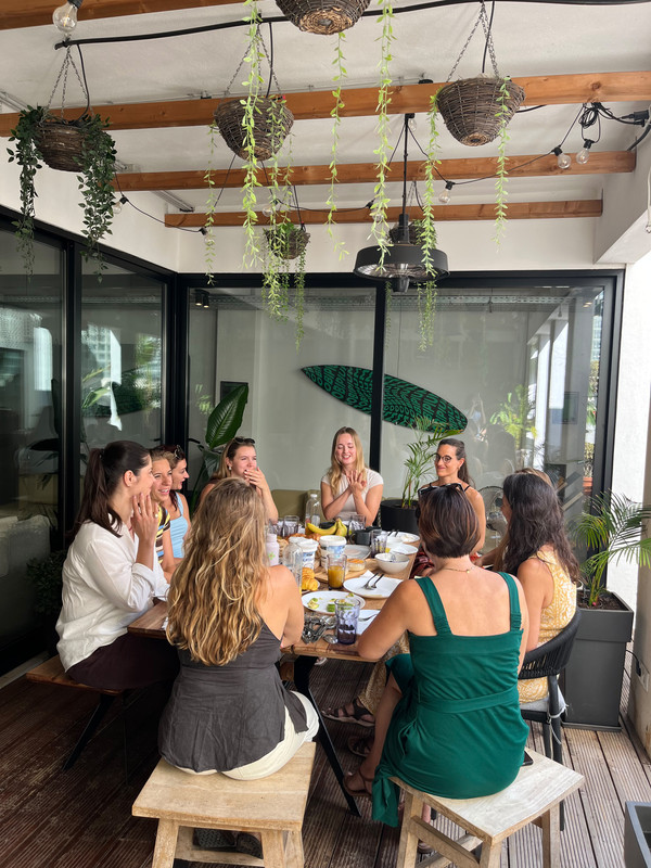 Female founders gathered around a breakfast table